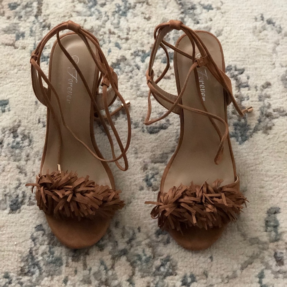 Fringe Ankle Lace Up Heels